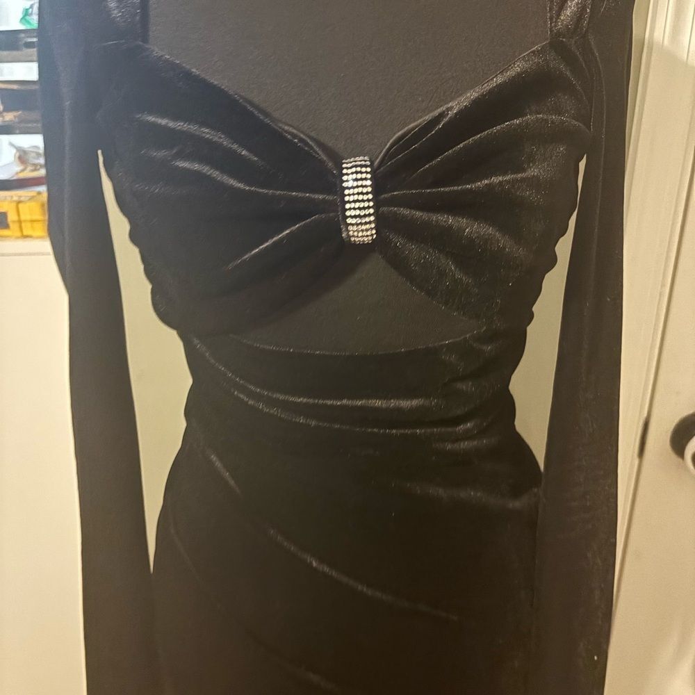 Lulus Hollywood Heyday Black Velvet Long Sleeve Mermaid Maxi Dress Size XS - Picture 5 of 7